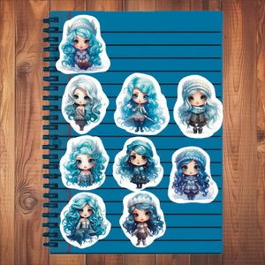 Ice Princess Stickers, Set of 27 Sticker, Journal Sticker, Die Cut Stickers, Blue Princess Stickers, Princess Sticker, Blue Hair Stickers
