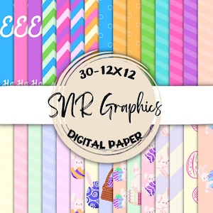 Easter Digital Paper Bundle 12X12, Papier album, Papier peint, Fond d’écran numérique, Papier lapin, Papier de printemps, Chevron, Joyeuses Pâques