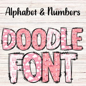 Letras PNG de garabatos para niña con contorno de garabato, fuente de alfabeto de imágenes prediseñadas para guardería, descarga digital, POD, lista para imprimir, letra para baby shower