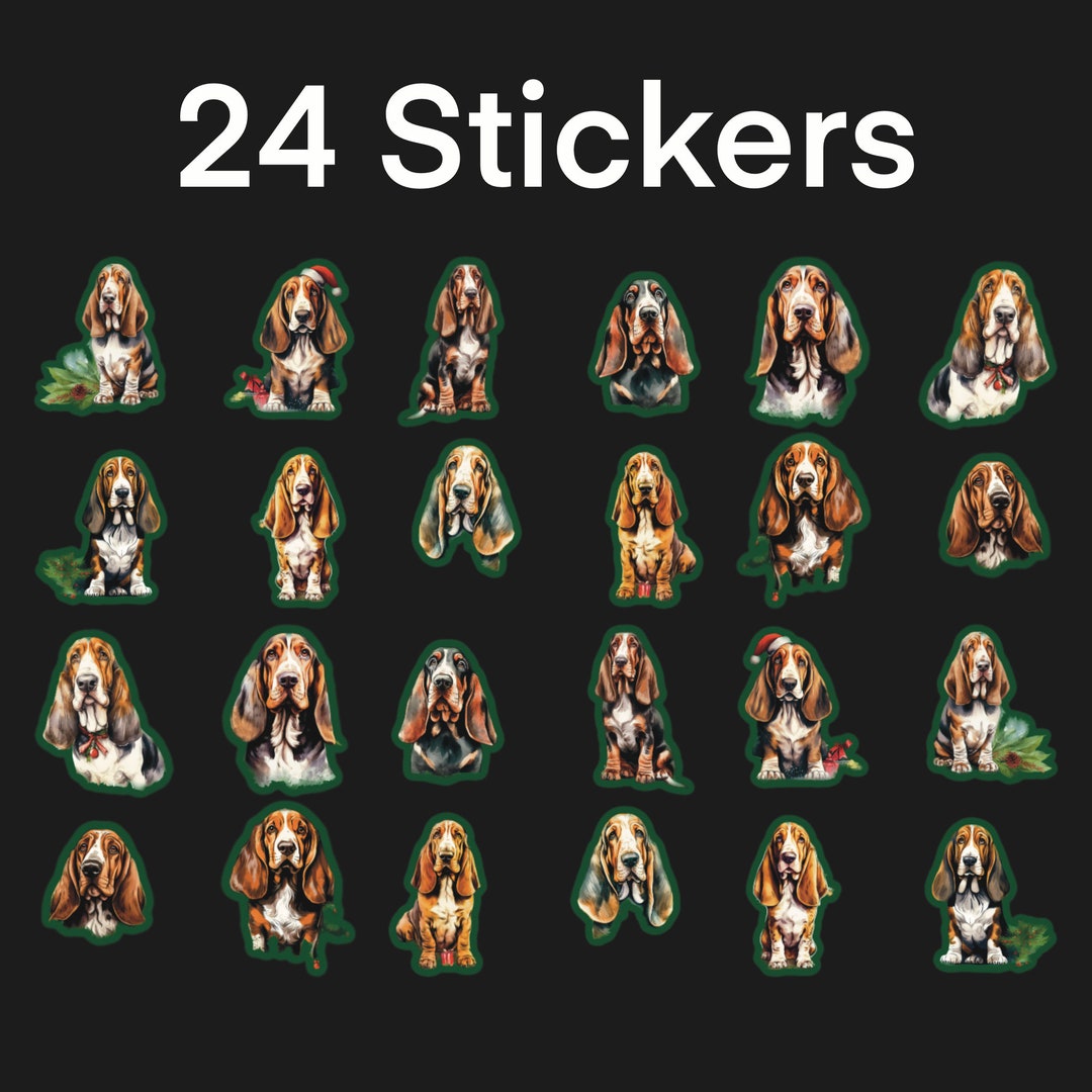 Basset Hound Christmas Stickers Set of 24 Stickers Christmas Etsy