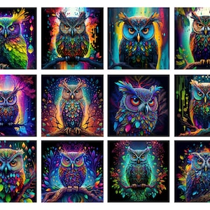 Psychedelic Owls , Set of 24 Stickers, Sticker, Journal Sticker, Die Cut Stickers, Owl Stickers, Trippy Stickers, Hippie Sticker
