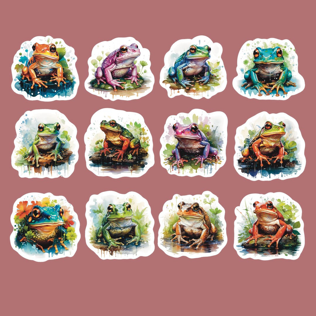 Frog Stickers, Set 24 Stickers, Scrapbook Stickers, Journaling Sticker ...