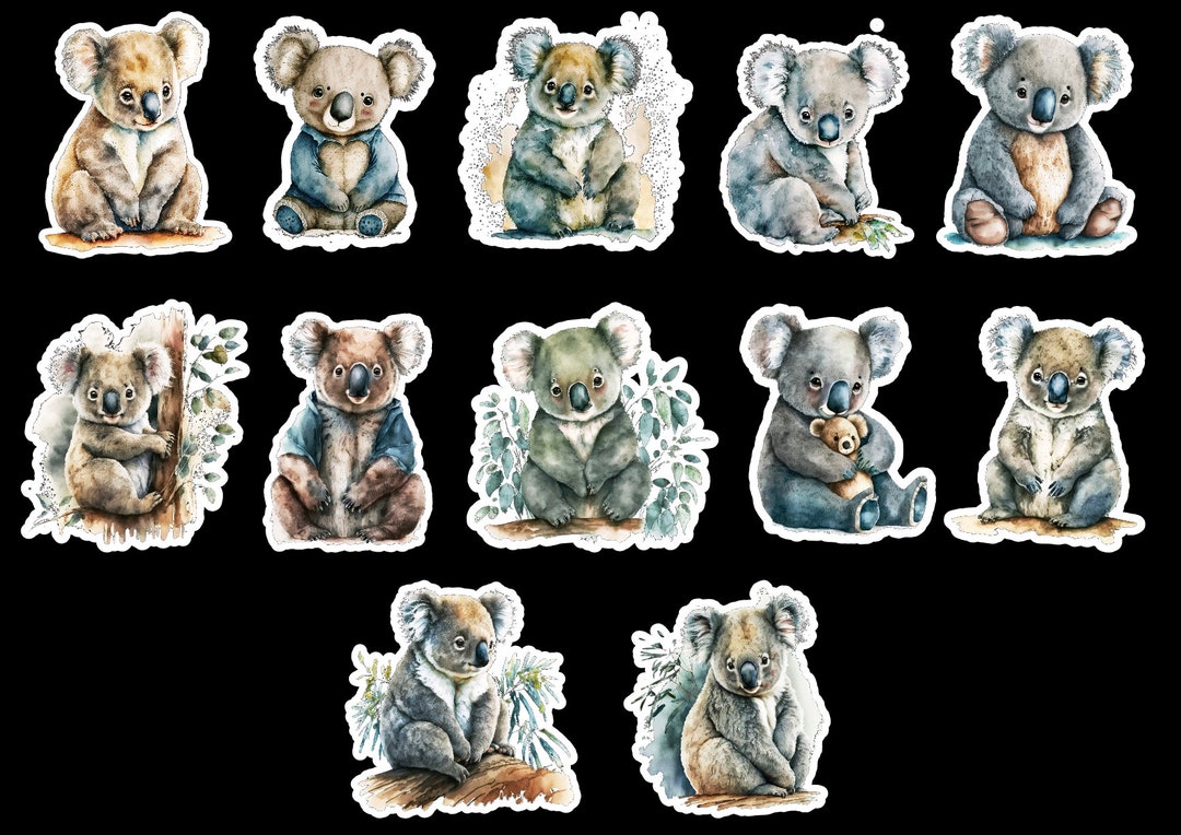 Watercolor Koala, Set of 36 Stickers, Sticker, Journal Sticker, Die Cut