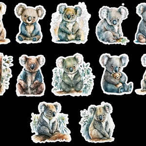 Watercolor Koala, Set of 36 Stickers, Sticker, Journal Sticker, Die Cut Stickers, Australia, Marsupial, Baby Koala