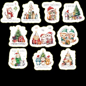 Vintage Cat Christmas Saying Stickers, Set 20 Stickers, Christmas Stickers, Cat Stickers, Kitten Stickers, Saying Stickers, Present Stickers