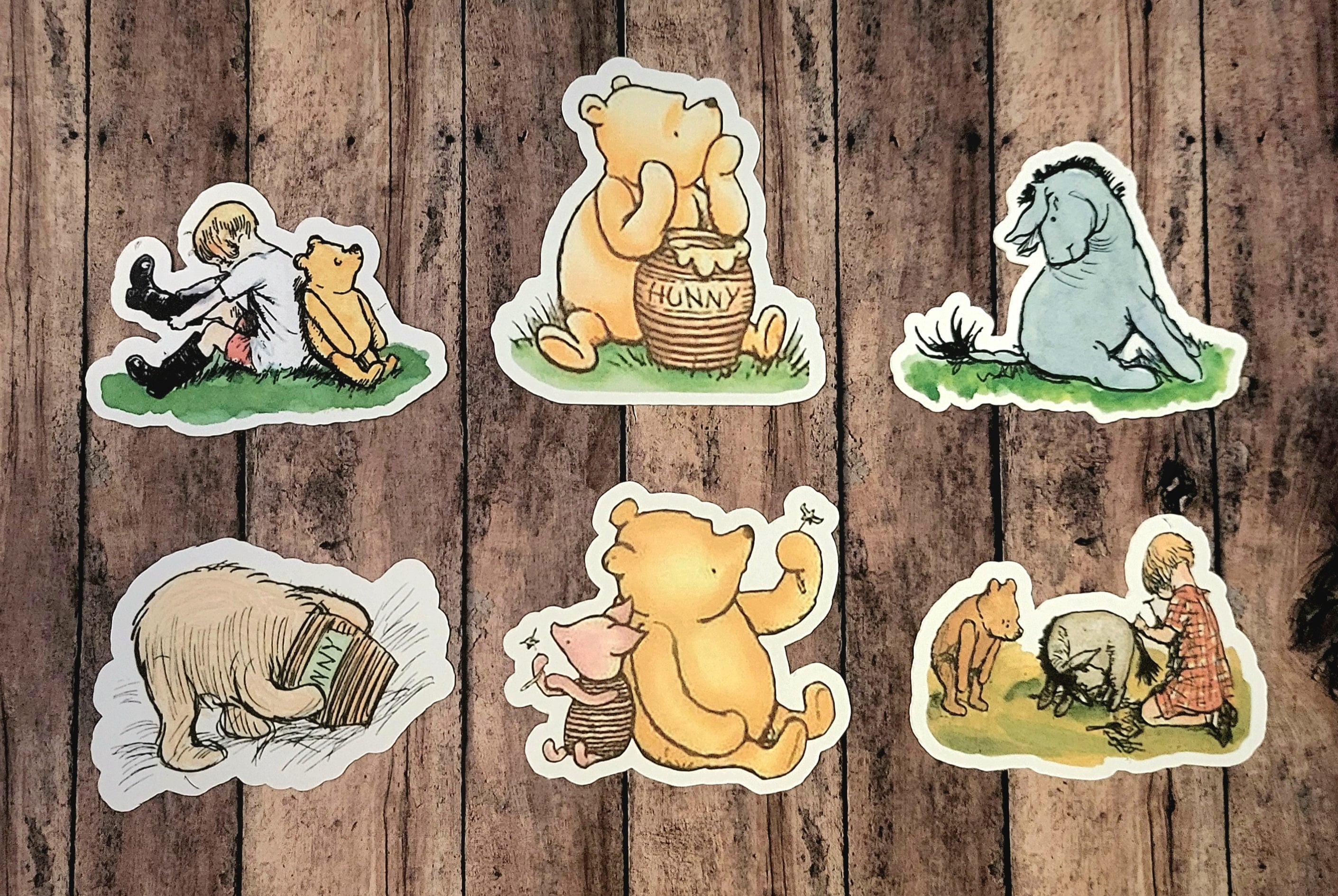 Winnie the Pooh, Set of 24 Stickers, Sticker, Journal Sticker, Die Cut Stickers, Pooh Bear, Honey Bear, Piglet, Eeyore, Christopher Robin