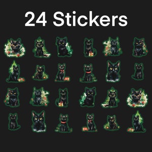 Black Cat Christmas Stickers, Set of 24 Stickers, Christmas Stickers,  Christmas Tree Sticker, Cats, Black Cat Sticker, Cat Stickers, Kitten