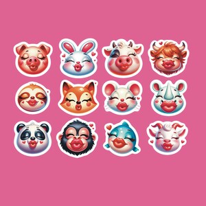 Valentine Kissing Animal Stickers, Set of 24 Stickers, Valentine Stickers, Love Stickers, Kissing Stickers, Animal Stickers, Lover Stickers