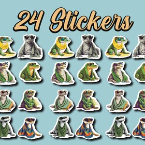 Lizard At The Beach, Set of 24 Stickers, Sticker, Journal Sticker, Die Cut Stickers, Watercolor Sticker, Beach Lizards, Sunglasses