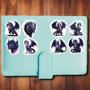 Dragon Stickers Black & Purple, Set 24 Stickers, Dragon Sticker, Die Cut Sticker, Fantasy Sticker, Mythical Sticker, Dragon Lover Stickers
