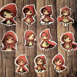 Little Red Riding Hood Stickers, Set of 22 Stickers, Sticker, Journal Sticker, Die Cut Sticker, Red Hood, Kawaii stickers,