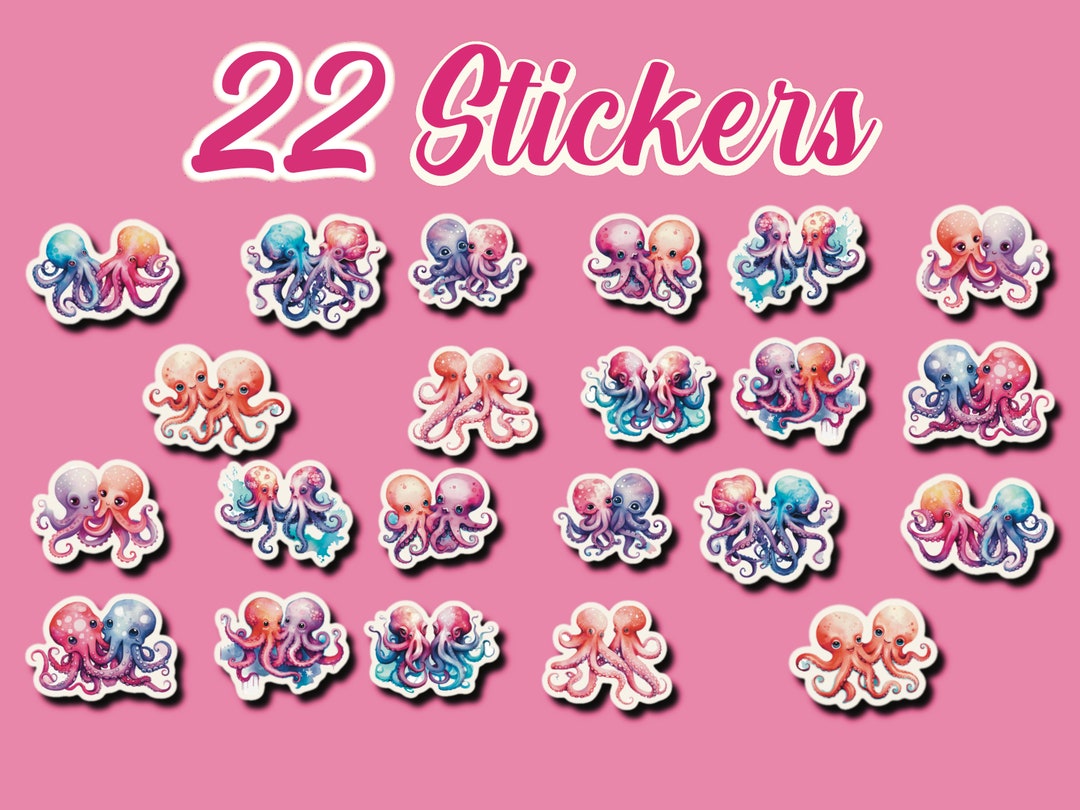 Octopus Stickers, Set of 22 Stickers, Love Stickers, Couple Sticker ...