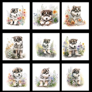 Malamute, Set of 27 Stickers, Sticker, Journal Sticker, Die Cut Stickers, Dog, Puppy, Fur Baby, Flowers, Watercolor