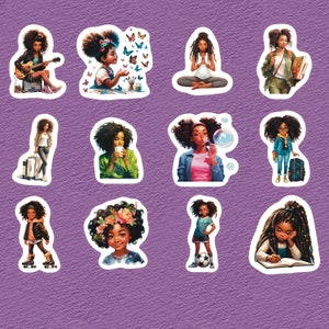 Pretty Black Girls Stickers, Set of 24 Stickers, Black Girl Stickers, Girls, African American Stickers, Melanin Stickers,