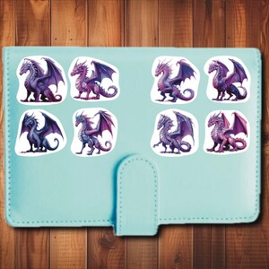 Purple Dragon Stickers, Set 24 Stickers, Dragon Sticker, Die Cut Sticker, Fantasy Sticker, Mythical Sticker, Dragon Lover Sticker, Dragons