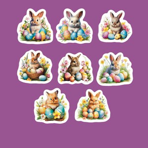 Bunnies With Egg Stickers, Set of 24 Stickers, Easter Sticker, Rabbit Sticker, Bunny Sticker, Bunny Rabbit Sticker, Easter Egg Stickers