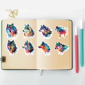 Wolf Tie Dye, Set of 24 Stickers, Sticker, Journal Sticker, Die Cut Sticker, Watercolor Sticker, Wolf Stickers, Tie Dye Wolves
