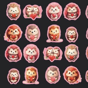 Hedgehog Stickers, Set of 24 Stickers, Journal Sticker, Valentine Sticker, Love Stickers, Heart Sticker, Baby Hedgehog Stickers, Hedgehogs