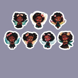 Black Girl Fairy Stickers, Set of 21 Stickers, Melanin Stickers, African American Stickers, Fairy Stickers, Adorable Girl Stickers, Fairies