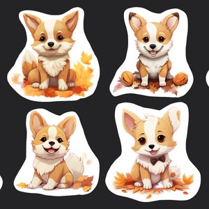 Fall Corgi Dog Stickers, Set of 24 Stickers, Dog Sticker, Journal Sticker, Die Cut Sticker, Fall Stickers, Autumn Stickers, Corgi  Stickers
