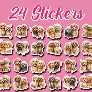 Cockapoo Stickers, Set 24 Stickers, Love Stickers, Couple Sticker, Dog Stickers, Wedding Stickers, Puppy Stickers, Valentine Stickers