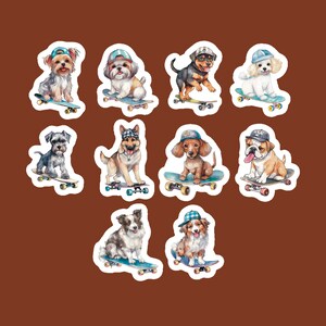 Dogs On Skateboard Stickers, Set of 20 Stickers, Dog Stickers, Cool Dog Stickers, Dogs In Hats, Skateboarding Stickers, Skateboard Stickers