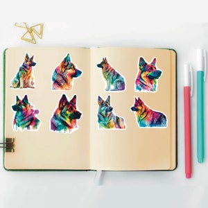 German Shepherd Tie Dye, Set of 24 Stickers, Sticker, Journal Sticker, Die Cut Sticker, Watercolor Sticker, German Shepherds, Dog