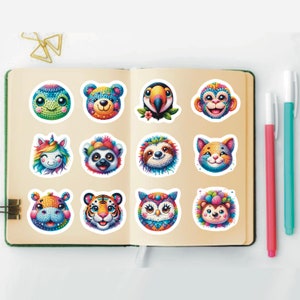 Crochet Animal Stickers, Set of 24 Stickers, Animal Stickers, Colorful Animal Stickers, Nursery Stickers, Cute Baby Animal Stickers, Animals