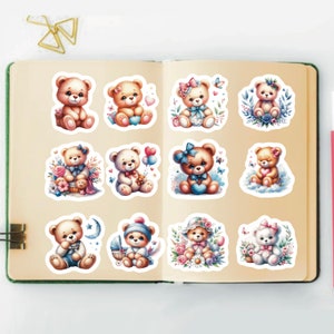 Cute Teddy Bear Stickers, Set of 24 Stickers, Teddy Bear Stickers, Bear Stickers, Nursery Stickers, Baby Stickers, Colorful Bear Stickers