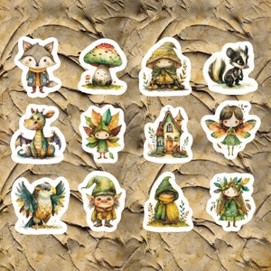 Cottagecore Animal Stickers, Set of 24 Stickers, Cottagecore Stickers, Animal Stickers, Fairy Stickers, Mushroom Sticker, Fairy Sticker