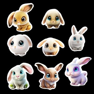 Rabbit Stickers, Set of 24 Stickers, Sticker, Journal Sticker, Die Cut Sticker, Bunny Rabbit, Kawaii Rabbit, Kawaii Bunnies
