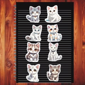 Kawaii English Shorthair Cat, Set of 24 Stickers, Sticker, Journal Sticker, Die Cut Sticker, Cartoon Cat Sticker, Baby Kitten