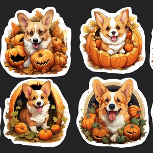 Corgi With Pumpkins Dog Stickers, Set 24 Stickers, Journal Sticker, Die Cut Stickers, Halloween Sticker, Fall Sticker, Corgi Stickers,