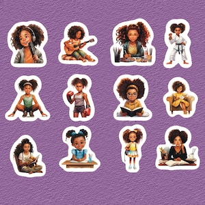 Black Girls Can Do Anything Stickers, Set of 24 Stickers, Black Girl Stickers, Girls, African American Stickers, Melanin Stickers,