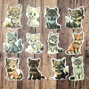 Baby Wolves Stickers, Set of 24 Stickers, Sticker, Journal Sticker, Die Cut Sticker, Wolf Stickers, Wolf Pup, Baby Wolf, Kawaii