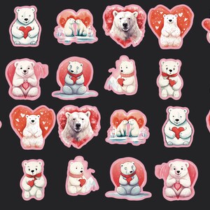 Polar Bear Stickers, Set of 24 Stickers, Valentine Sticker, Love Stickers, Heart Sticker, Beautiful Polar Bear Stickers, Polar Bears