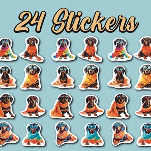 Dachshund At The Beach, Set of 24 Stickers, Sticker, Journal Sticker, Die Cut Stickers, Watercolor Sticker, Weiner Dog Sticker