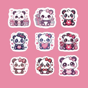 Kawaii Panda Stickers, Set of 18 Stickers, Love Sticker, Valentine Stickers, Heart Sticker, Panda Sticker, Bear Sticker, Kawaii Sticker