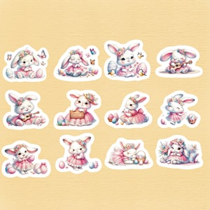 Cute Bunnies Set of 24 Stickers, Sticker, Journal Sticker, Die Cut, Bunny Stickers, Rabbit Stickers