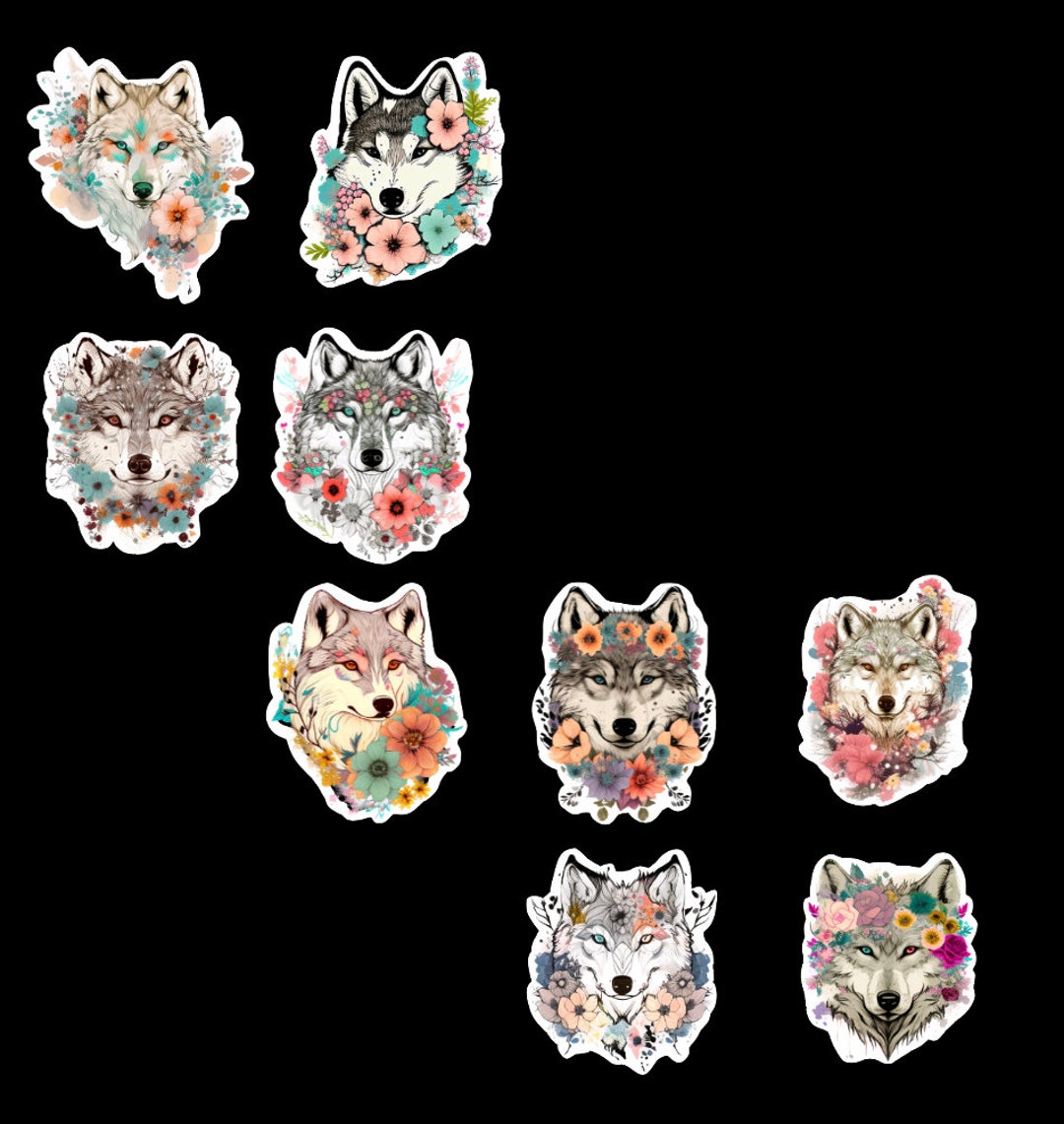 Floral Wolf, Set of 27 Sticker, Sticker, Journal Sticker, Die Cut