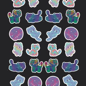 Galaxy Cat Stickers, Set of 24 Stickers, Die Cut Sticker, Journal Sticker, Galaxy Sticker, Cat Stickers, Colorful Cat Stickers, Cats