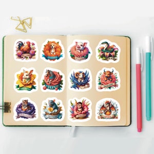 Animal Birth Month Stickers, Set of 24 Stickers, Birth Month Stickers, Animal Stickers, Colorful Animal Stickers, Floral Animal Stickers