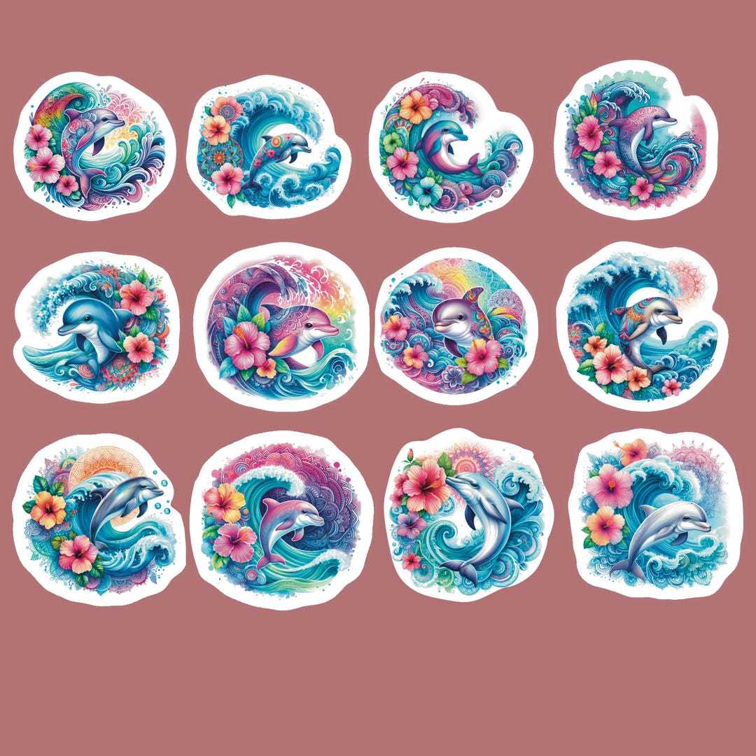 Dolphin Stickers, Set 24 Stickers, Scrapbook Stickers, Journaling ...