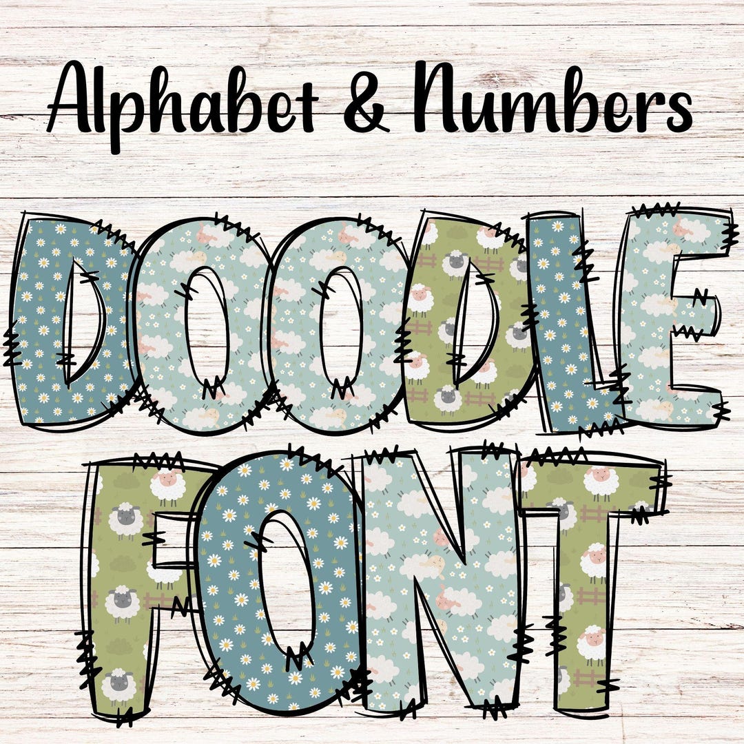 Sheep Doodle Letters PNG With Doodle Outline, Clipart Alphabet Font ...