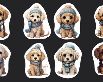 Winter Labradoodle Hat & Scarf Stickers, Set 24 Sticker, Journal Sticker, Die Cut Stickers, Dog Sticker, Labradoodle Sticker, Winter Sticker