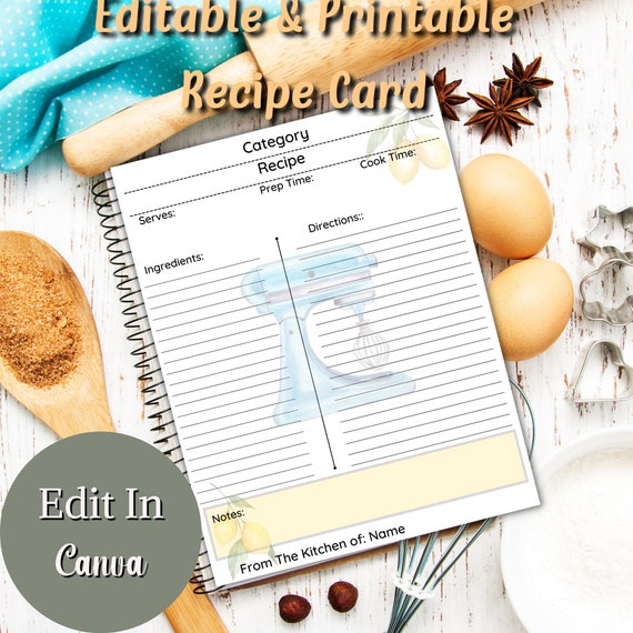 Recipe Book Printable Recipe Book Editable Recipe Page | Etsy