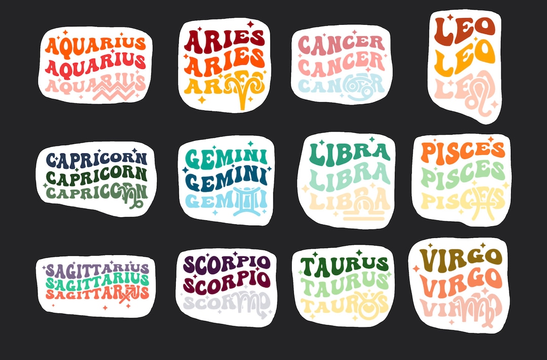 Zodiac Sign Stickers, Set 24 Stickers, Journal Sticker, Die Cut Sticker