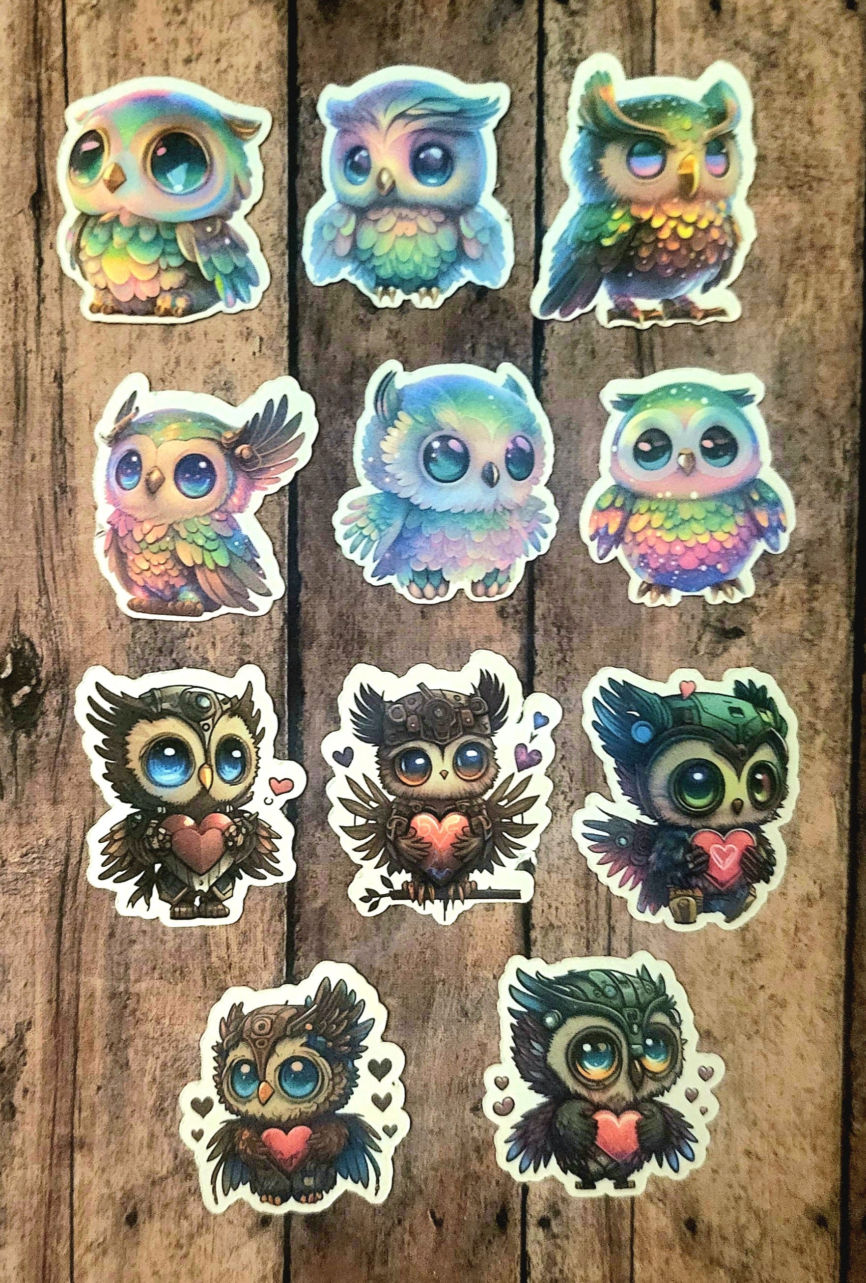 Holographic, Steam Punk Owl Stickers, Set of 33 Stickers, Sticker, Journal Sticker, Die Cut Stickers