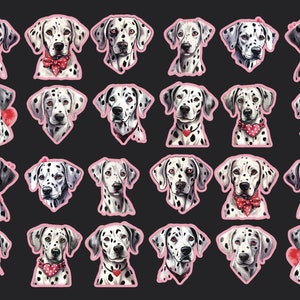 Dalmatian Stickers, Set of 24 Stickers, Fireman Stickers, Valentine Sticker, Dog Sticker, Love Stickers, Heart Stickers, Rose Stickers