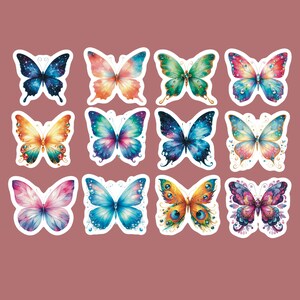 Butterfly Stickers, Set 24 Stickers, Scrapbook Stickers, Journaling Sticker, Waterbottle Stickers,  Laptop Stickers, Kindle Stickers